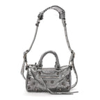 Balenciaga Metallic Agneau Arena Mini Le Cagole Duffle Crossbody Bag Silver