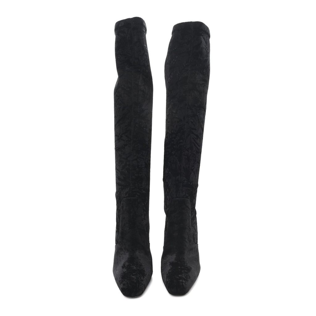 Saint Laurent Velvet Ella 110 Knee High Boots 40 Black
