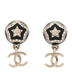 Chanel Resin Crystal CC Ball Drop Earrings Black Silver