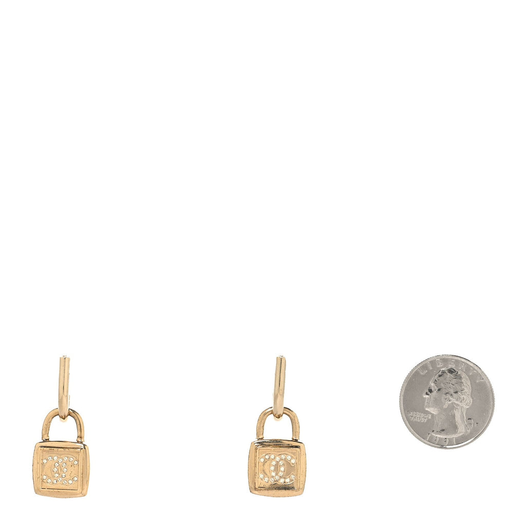 Chanel Metal CC Lock Drop Earrings Gold