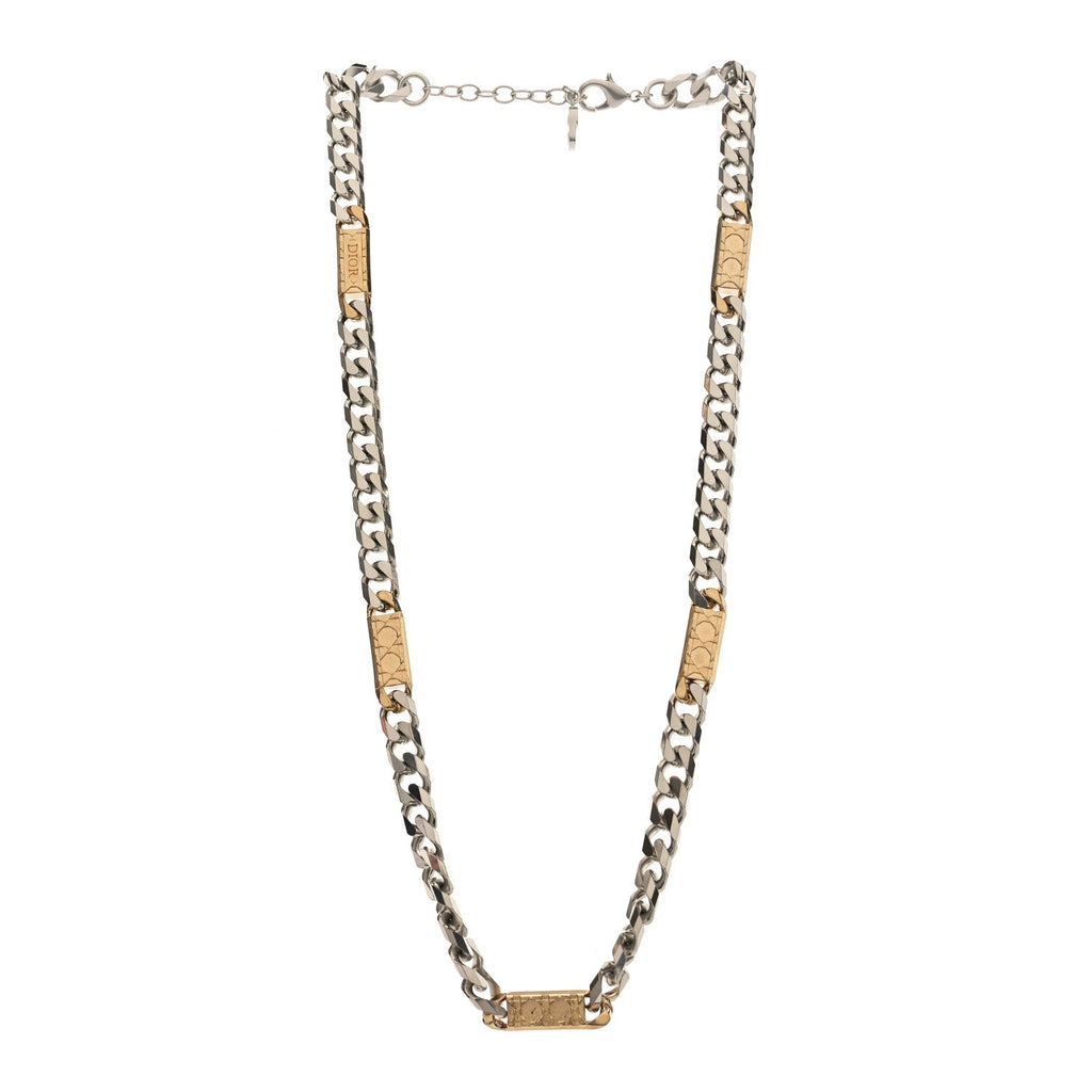 Christian Dior Metal Cannage Chain Link Necklace Gold Silver
