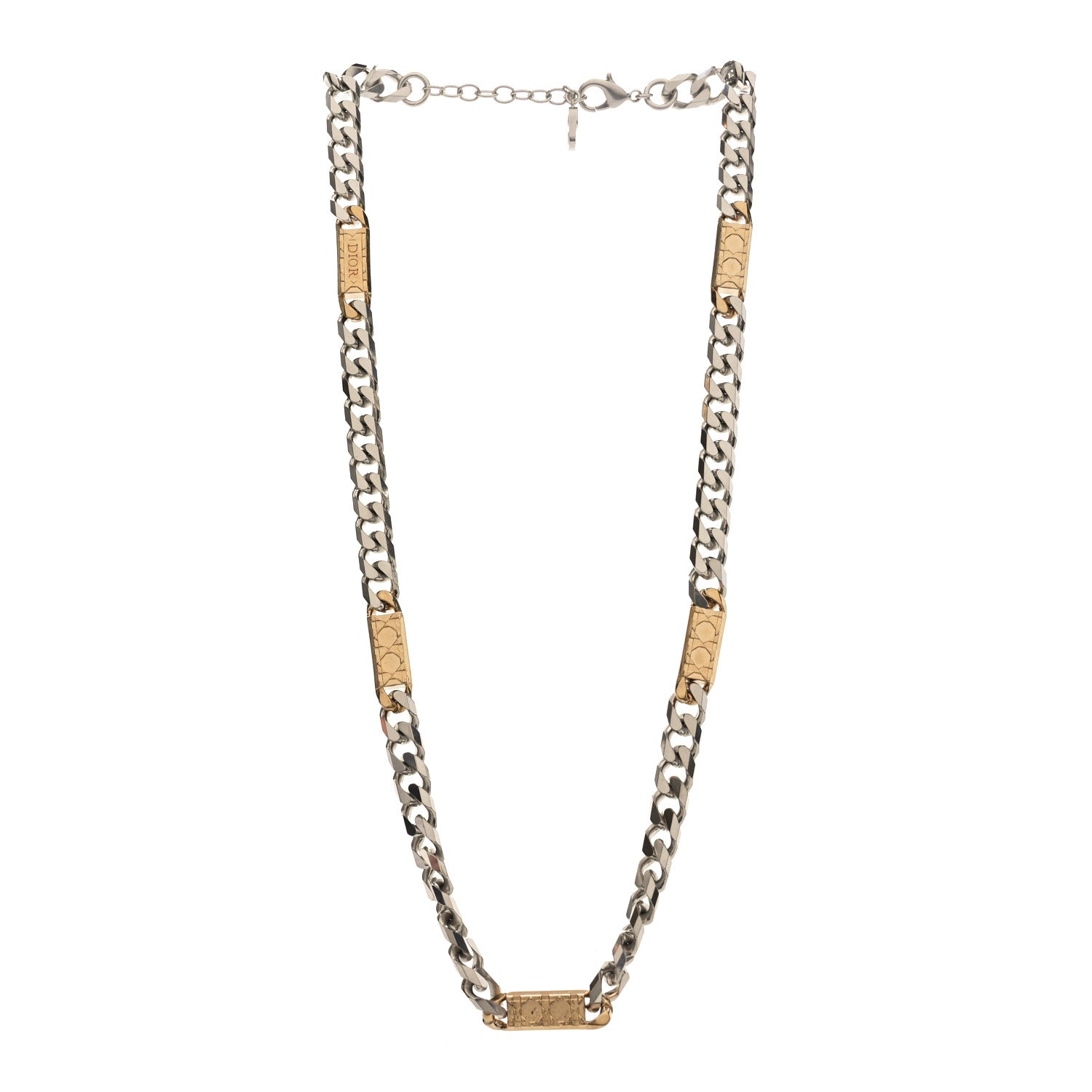 Christian Dior Metal Cannage Chain Link Necklace Gold Silver
