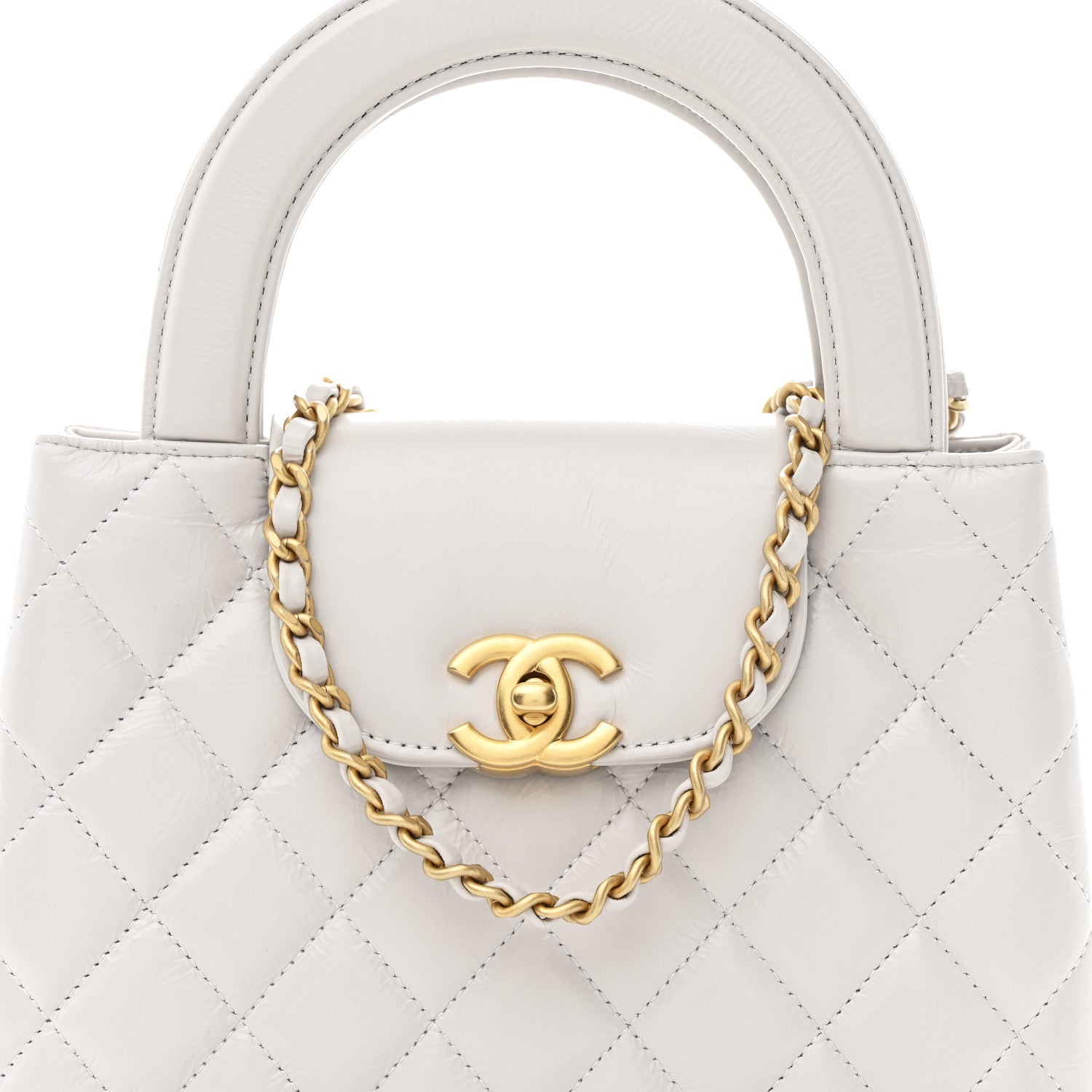 Chanel Shiny Aged Calfskin Quilted Nano Kelly Shopper Light Grey