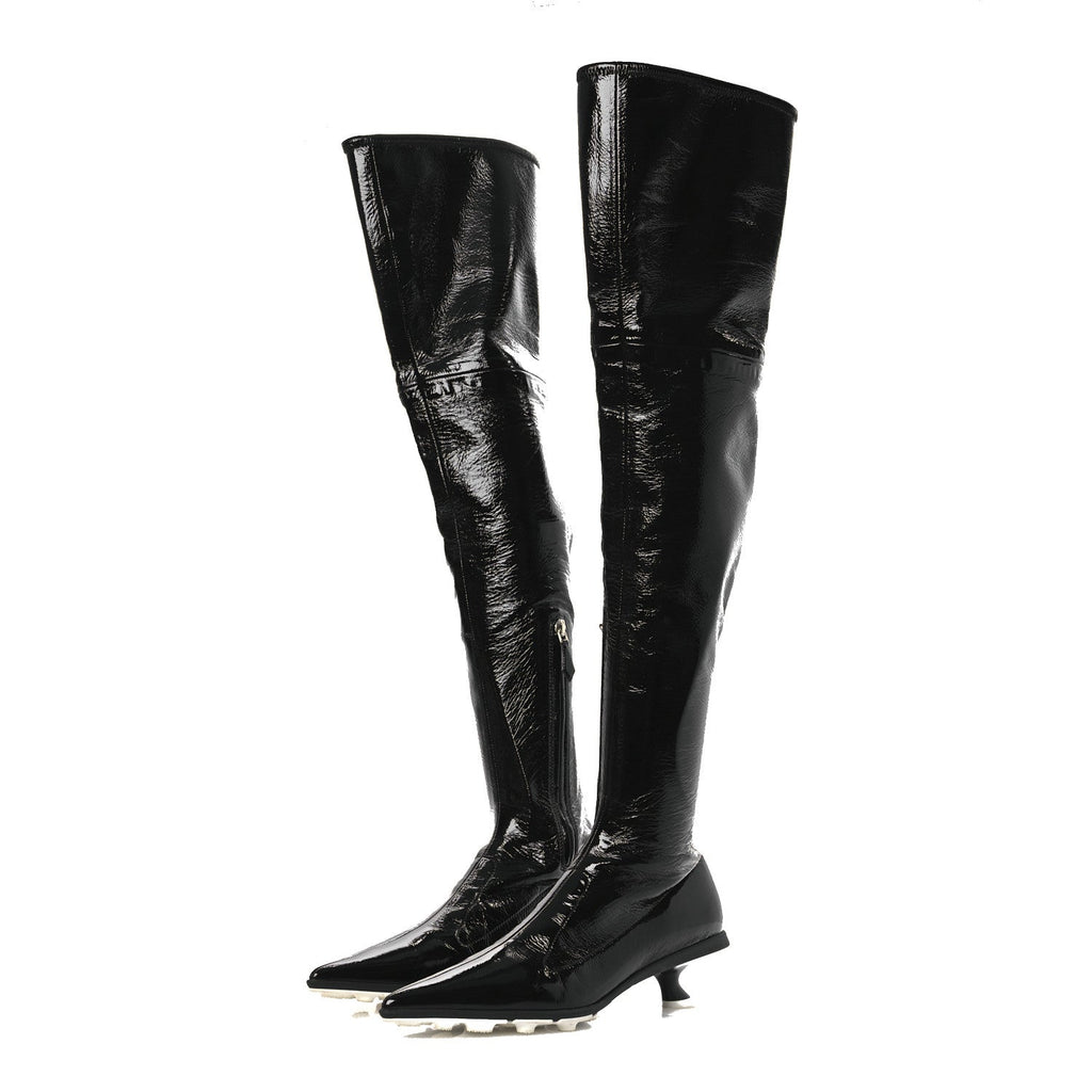 Miu Miu Nappa Stretch Knee High Heel Boot 36.5 Black