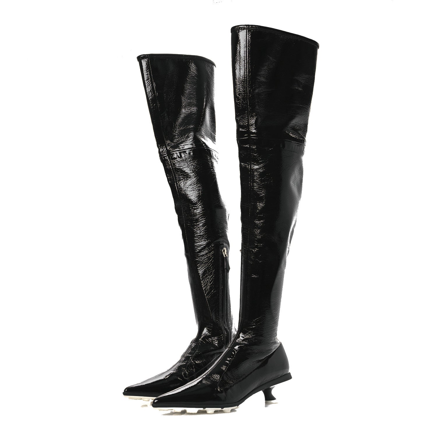 Miu Miu Nappa Stretch Knee High Heel Boot 36.5 Black