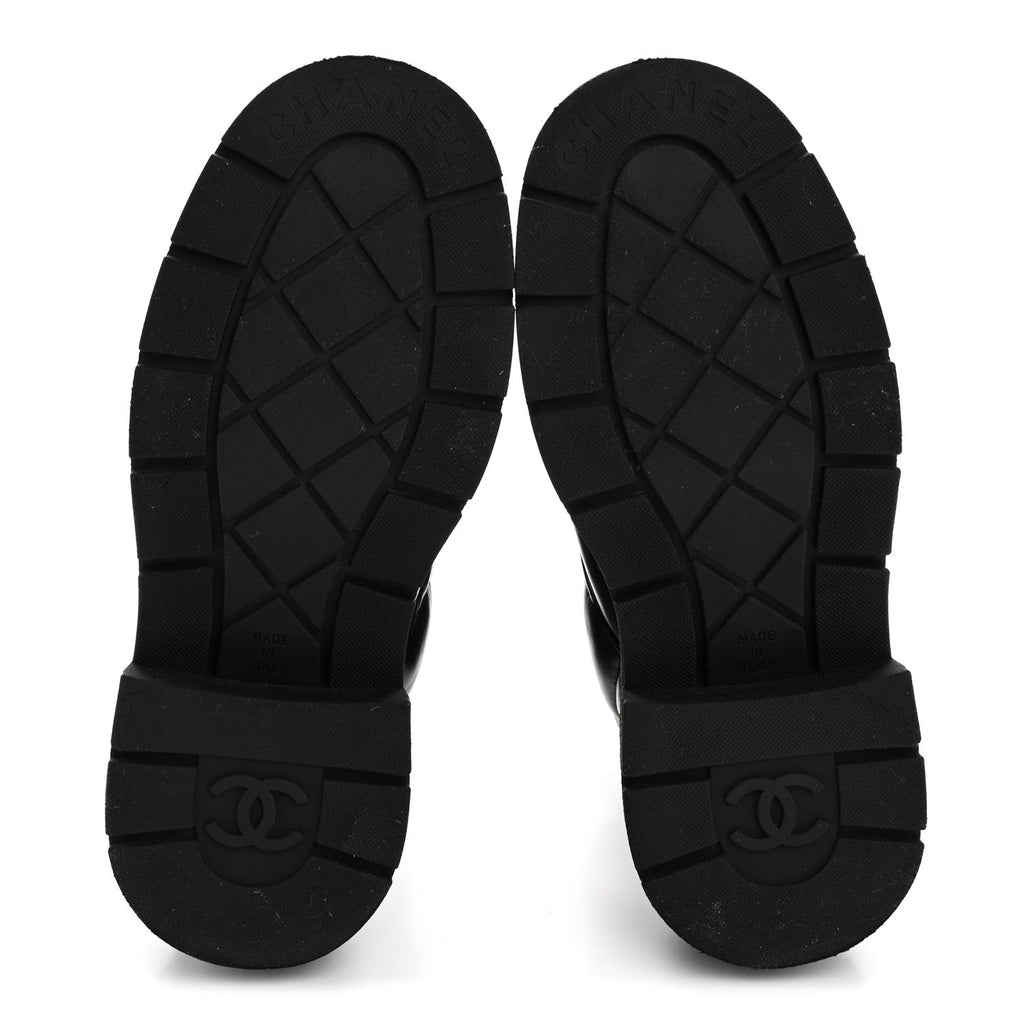 Chanel Lambskin Calfskin Quilted Lace Up Combat Boots 38 Black