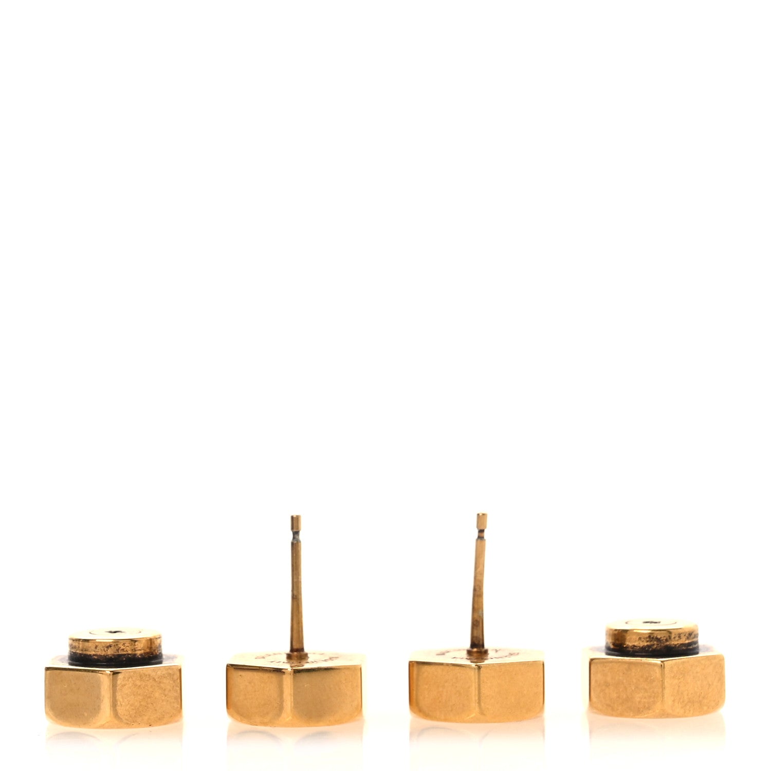 Balenciaga Metal Double Screw Garage Stud Earrings Antique Gold