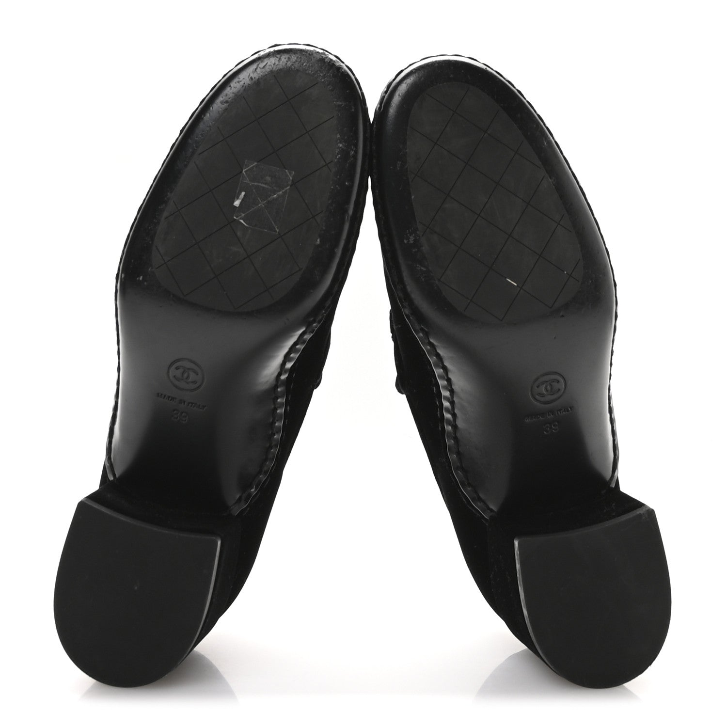Chanel Shiny Calfskin Logo Loafers 38 Black