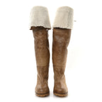 Miu Miu Shearling Calfskin Knee High Heel Boot 38.5 Brown