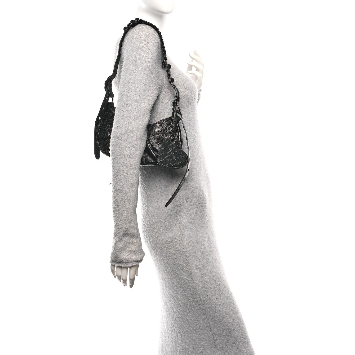 Balenciaga Extra Supple Calfskin Crocodile Embossed Monochrome Le Cagole Shoulder Bag XS Black