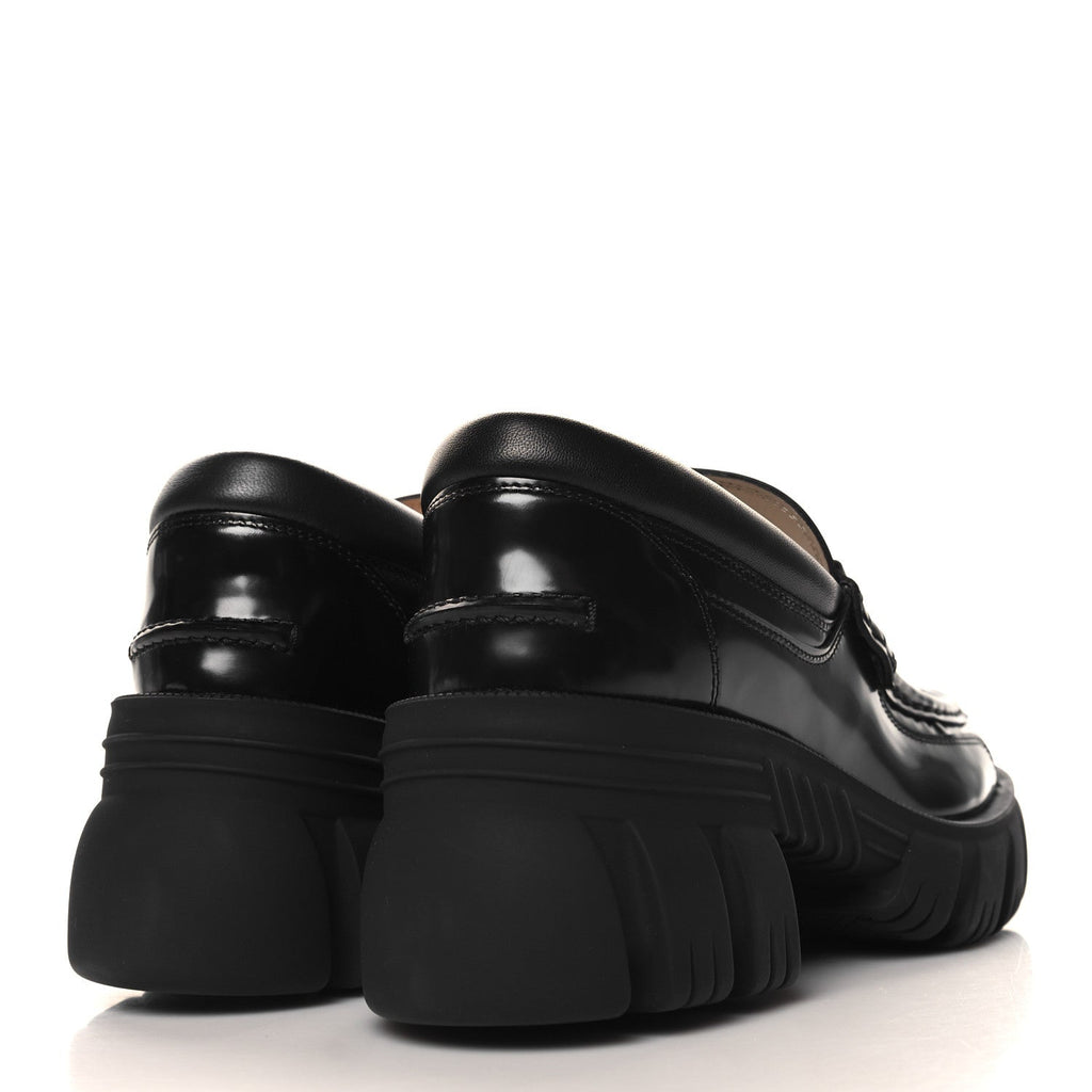 Gucci Magnum Calfskin Nappa Samoa Womens Horsebit Platform Chunky Lug Sole 40mm Loafers 40.5 Black