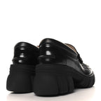 Gucci Magnum Calfskin Nappa Samoa Womens Horsebit Platform Chunky Lug Sole 40mm Loafers 40.5 Black
