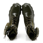 Prada Spazzolato Rois Re-Nylon Metal Triangle Logo Monolith Pouch Pocket 55mm Boots 37.5 Militare