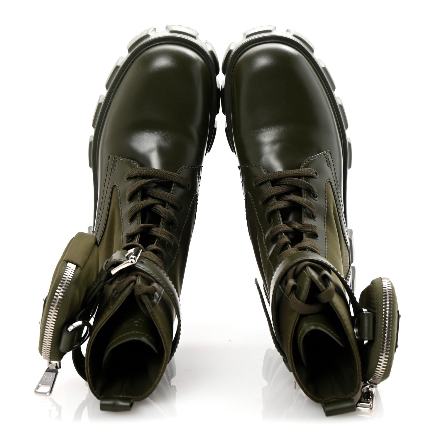 Prada Spazzolato Rois Re-Nylon Metal Triangle Logo Monolith Pouch Pocket 55mm Boots 37.5 Militare