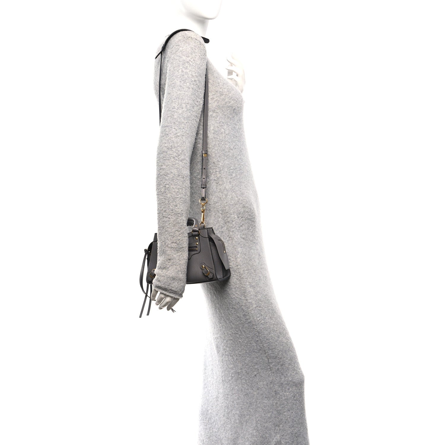 Balenciaga Grained Calfskin Neo Classic Gold Hardware Mini City Dark Grey