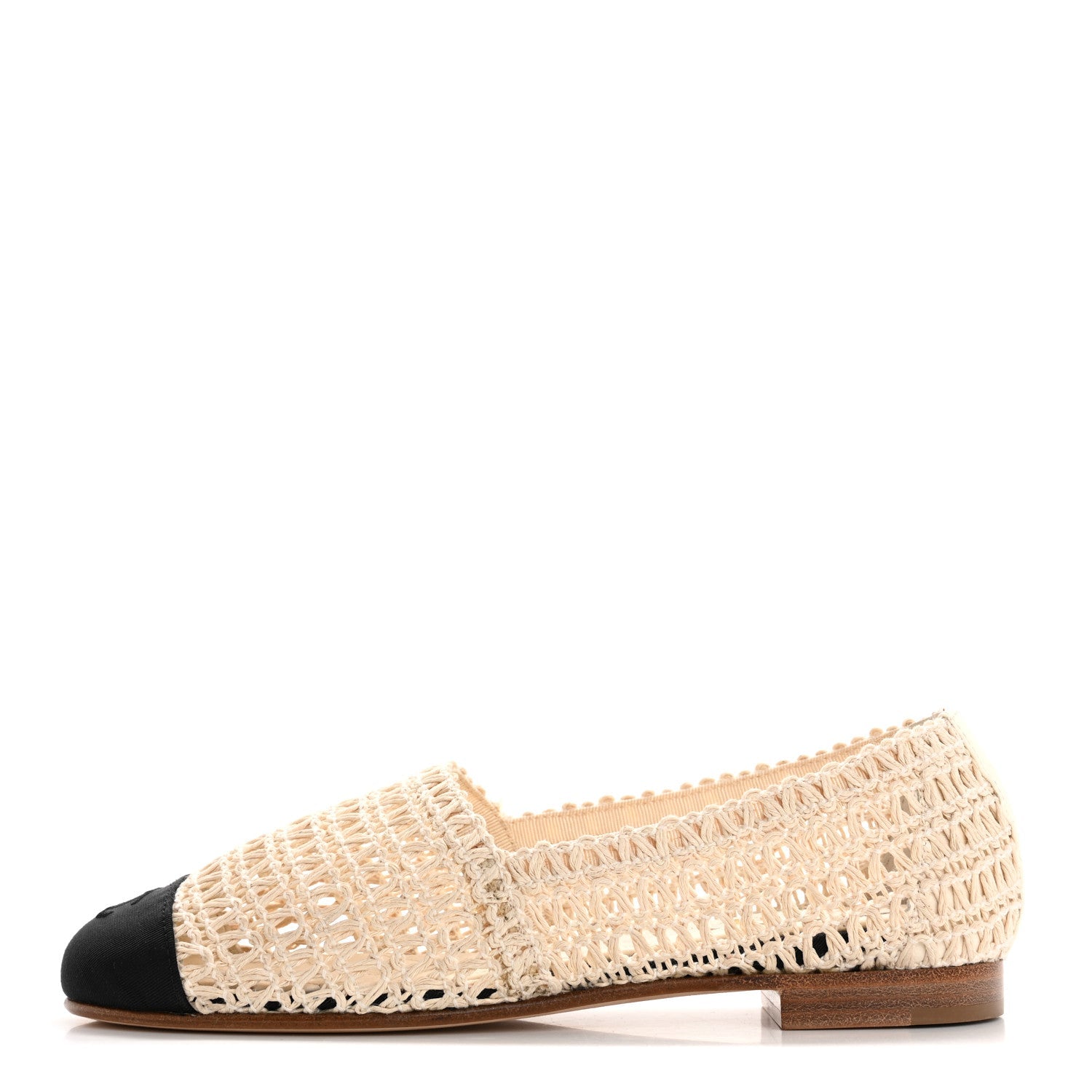 Chanel Knit Grosgrain Cap Toe CC Moccasin Loafers 35.5 Ivory Black