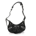 Balenciaga Extra Supple Calfskin Crystal Crocodile Embossed Le Cagole Shoulder Bag XS Black