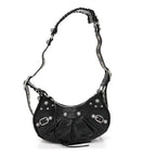 Balenciaga Extra Supple Calfskin Crystal Crocodile Embossed Le Cagole Shoulder Bag XS Black