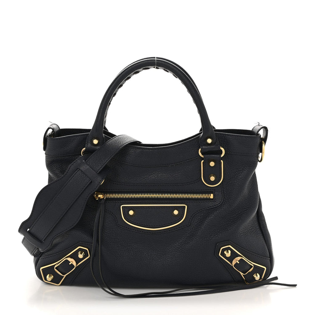 Balenciaga Chevre Gold Metallic Edge Hardware Town Bleu Nuit Dark Sea