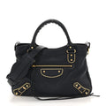 Balenciaga Chevre Gold Metallic Edge Hardware Town Bleu Nuit Dark Sea