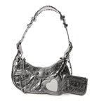 Balenciaga Metallic Agneau Arena Le Cagole Shoulder Bag XS Silver
