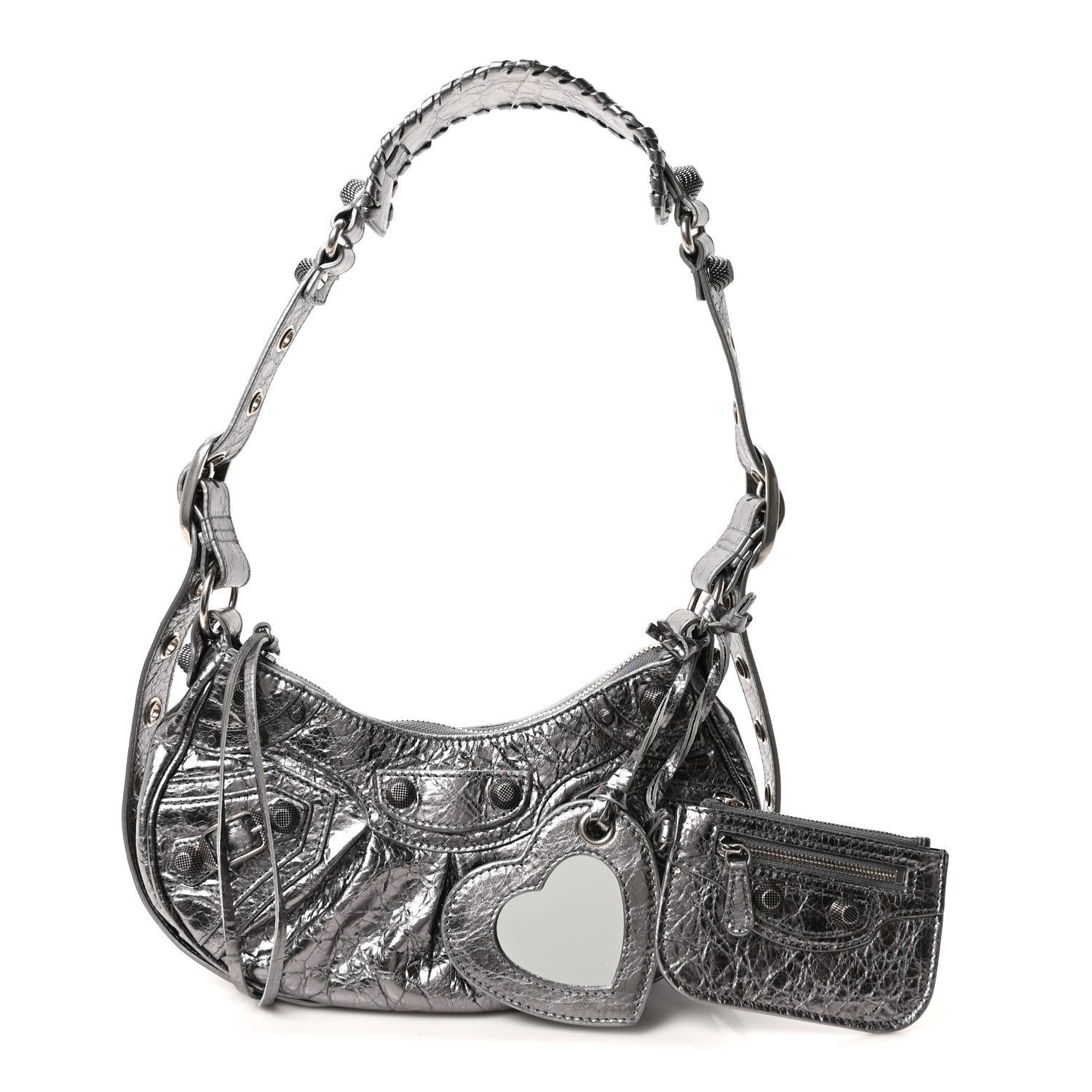 Balenciaga Metallic Agneau Arena Le Cagole Shoulder Bag XS Silver