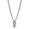 Chanel Lambskin Crystal Chain Choker Necklace Silver Black