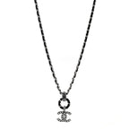 Chanel Lambskin Crystal Chain Choker Necklace Silver Black