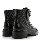 Chanel Shiny Lambskin Quilted Lace Up Combat Boots 37 Black
