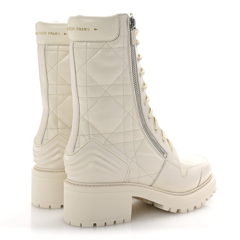 Christian Dior Calfskin Cannage D-Leader Ankle Boots 39.5 White