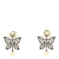 Christian Dior Crystal Pearl Butterfly Drop Earrings Silver