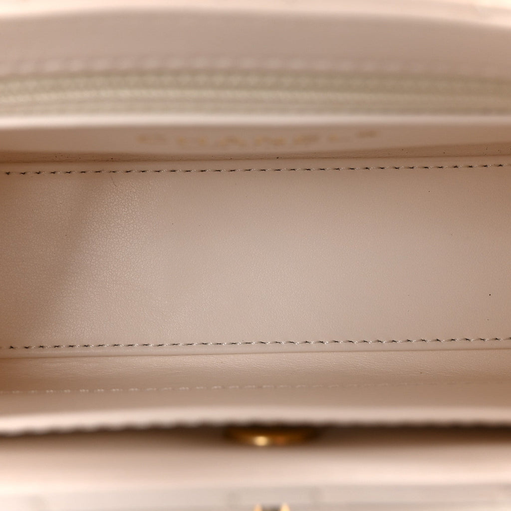Chanel Shiny Aged Calfskin Quilted Nano Kelly Shopper White