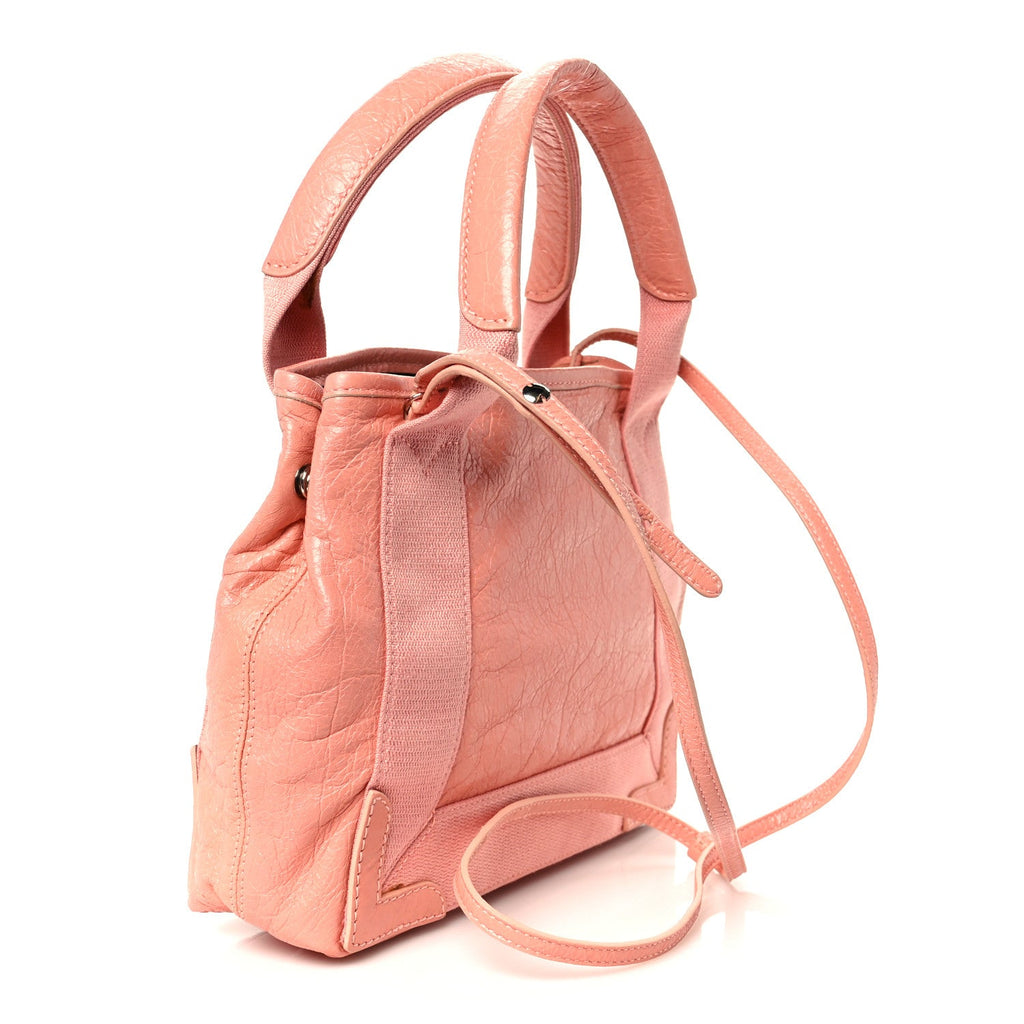 Balenciaga Agneau Stadio Ruban Viscose Navy Cabas XS Rose Ballerine