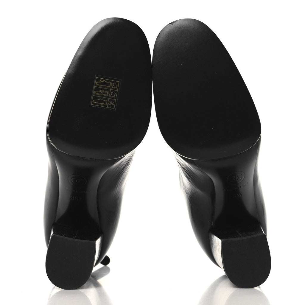 Chanel Shiny Crumpled Calfskin CC Cap Toe Ankle Boots 35.5 Black
