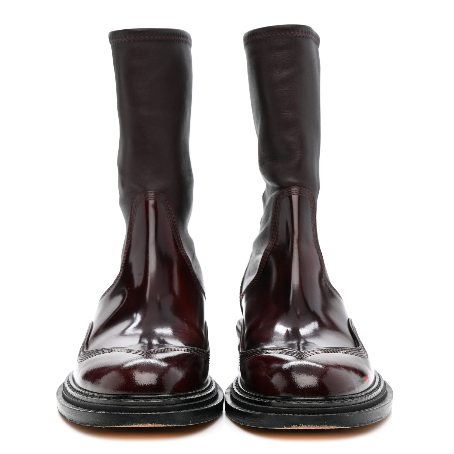 Loewe Patent Lambskin Chelsea Stretch Boots 37 Burgundy
