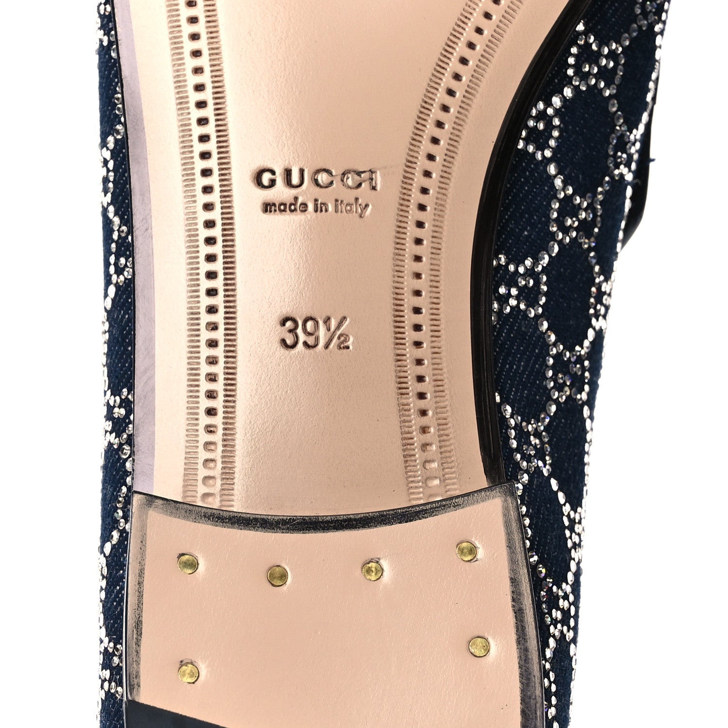 Gucci Denim Crystal GG Monogram Horsebit Womens Jordaan Loafers 39.5 Deep Blue Blue Milad