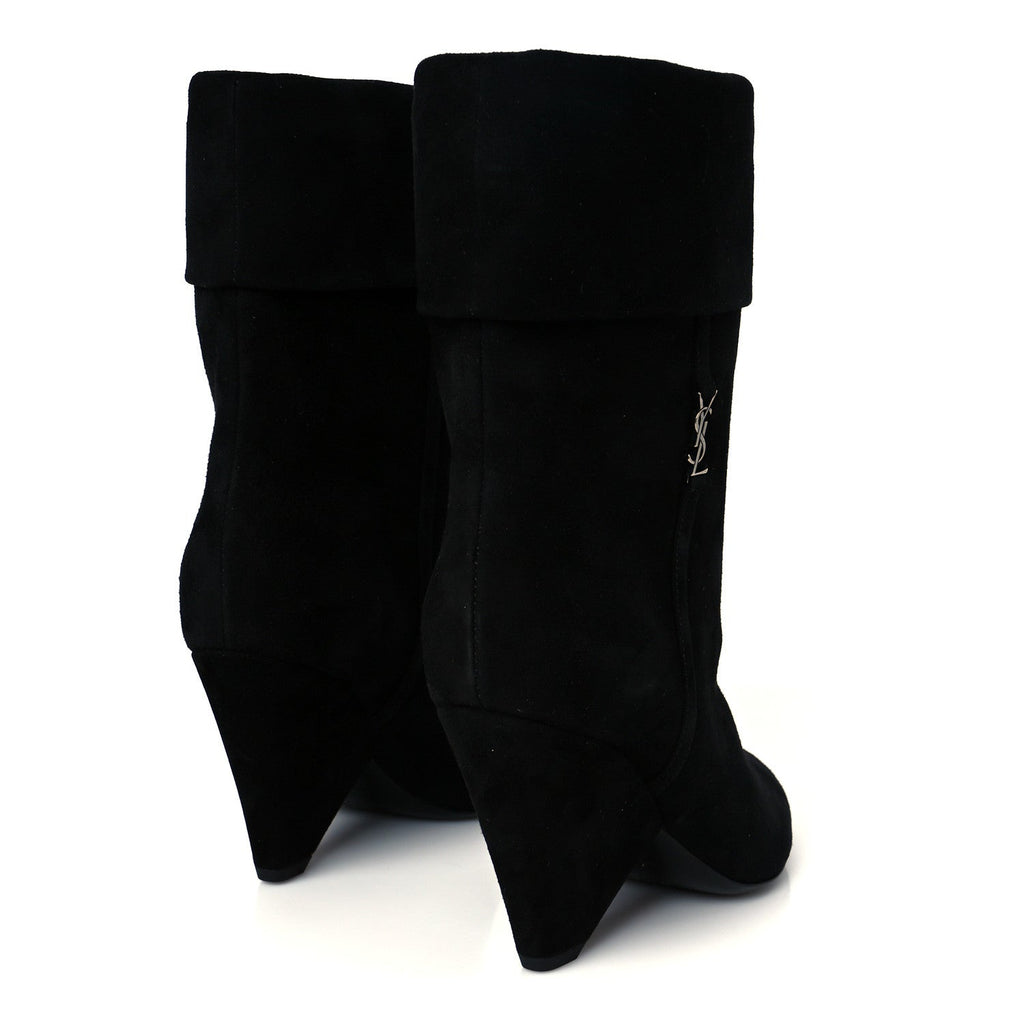 Saint Laurent Kid Scamosciato Niki 85 Wedge Booties 36 Black