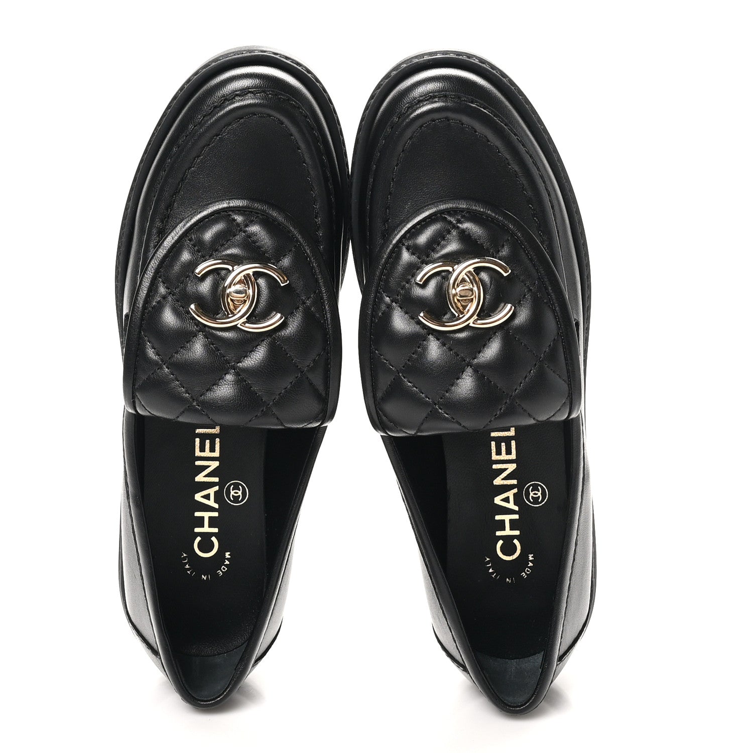Chanel Lambskin Quilted CC Turnlock Loafers 35.5 Black