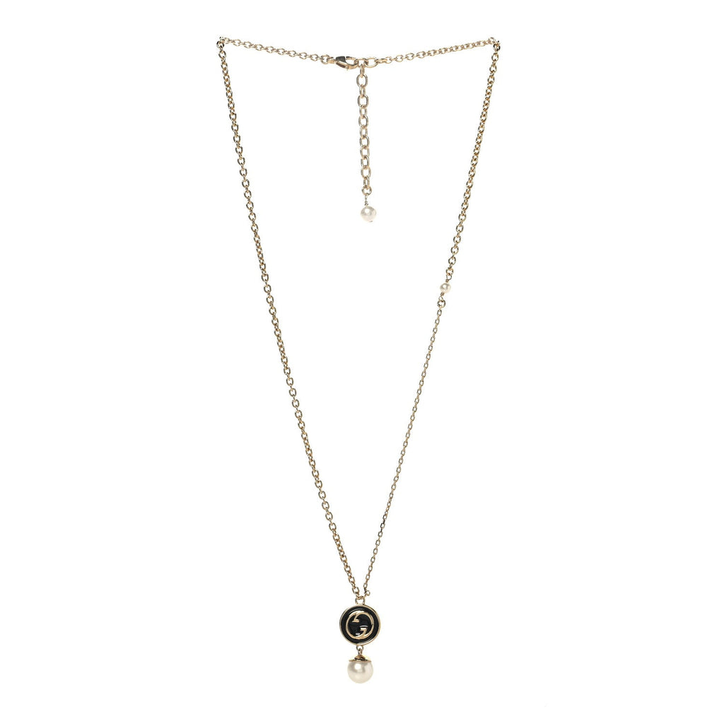 Gucci Metal Enamel Blondie Pendant Necklace Gold Black
