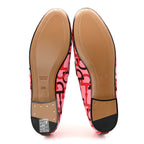 Gucci Betis Glamour Canvas Horsebit Print Womens Jordaan Loafers 39.5 Pink Rosso Ancora