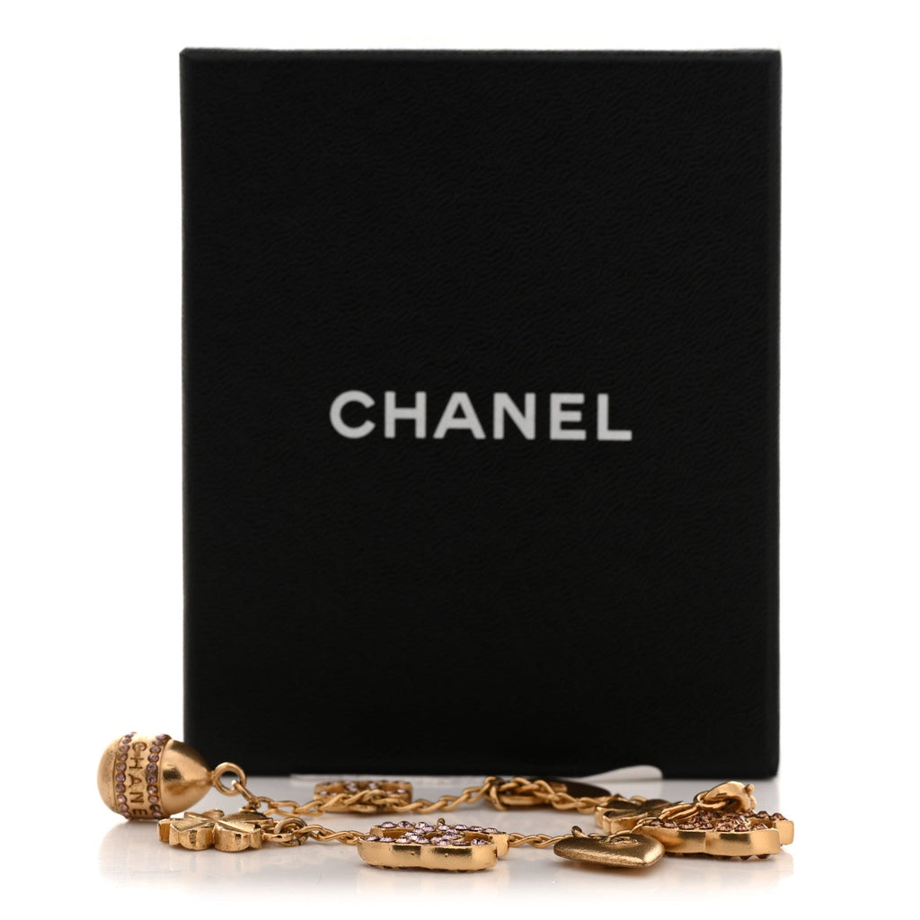 Chanel Metal Crystal Lucky Charms Bracelet Gold Pink