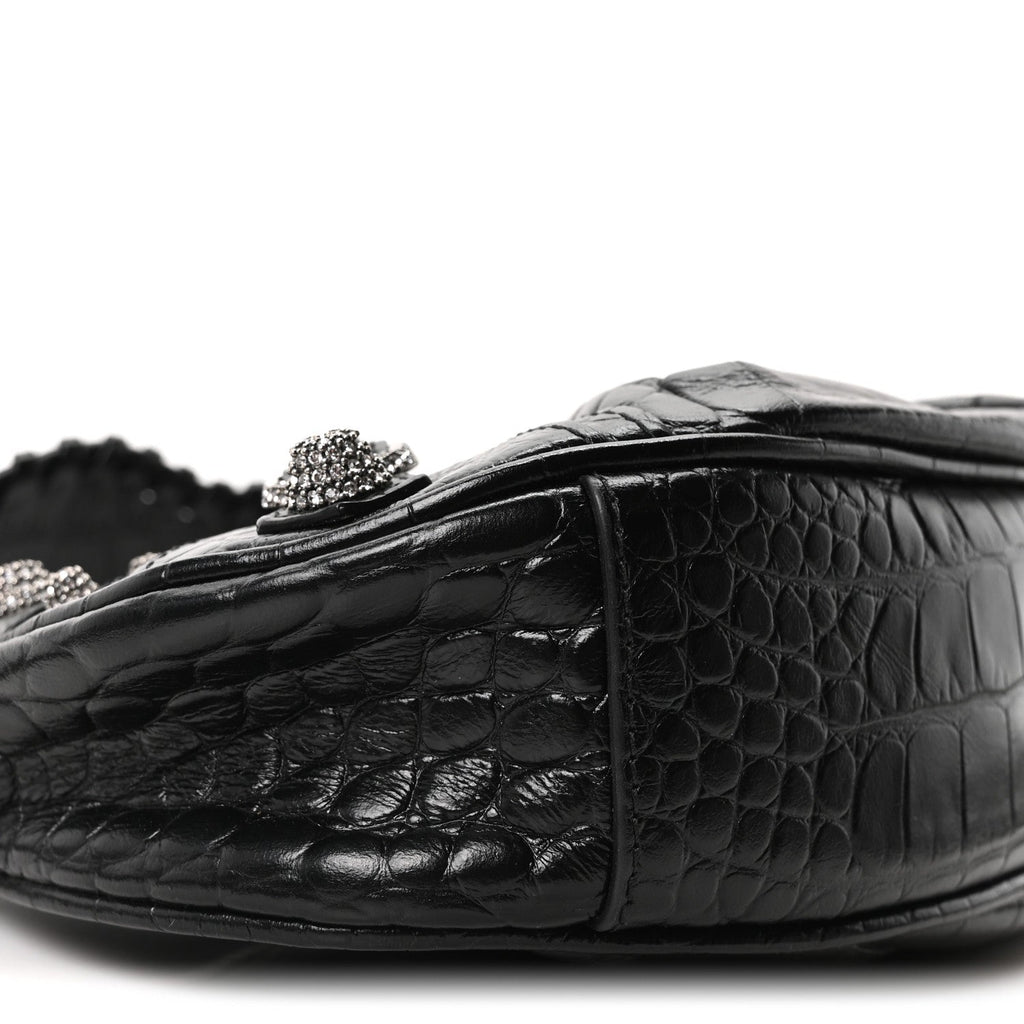 Balenciaga Extra Supple Calfskin Crystal Crocodile Embossed Le Cagole Shoulder Bag XS Black