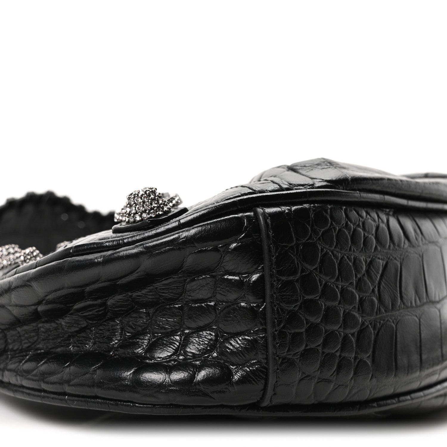 Balenciaga Extra Supple Calfskin Crystal Crocodile Embossed Le Cagole Shoulder Bag XS Black
