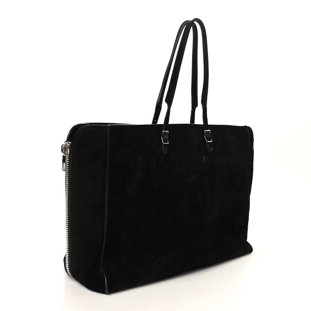 Balenciaga Daim Suede Plate Hardware Papier A6 Zip Around Tote Black