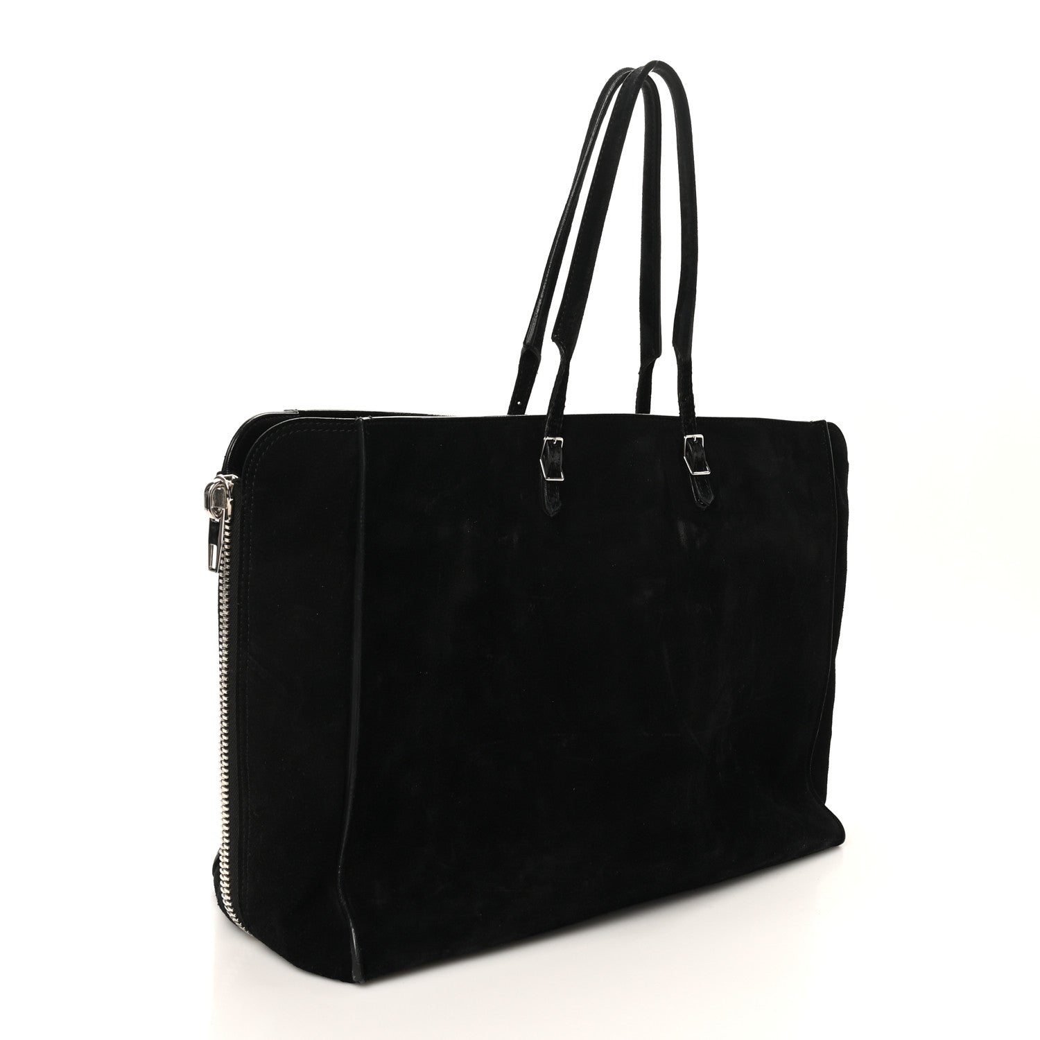 Balenciaga Daim Suede Plate Hardware Papier A6 Zip Around Tote Black