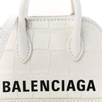Balenciaga Calfskin Logo Crocodile Embossed Mini Ville Top Handle Bag White Black