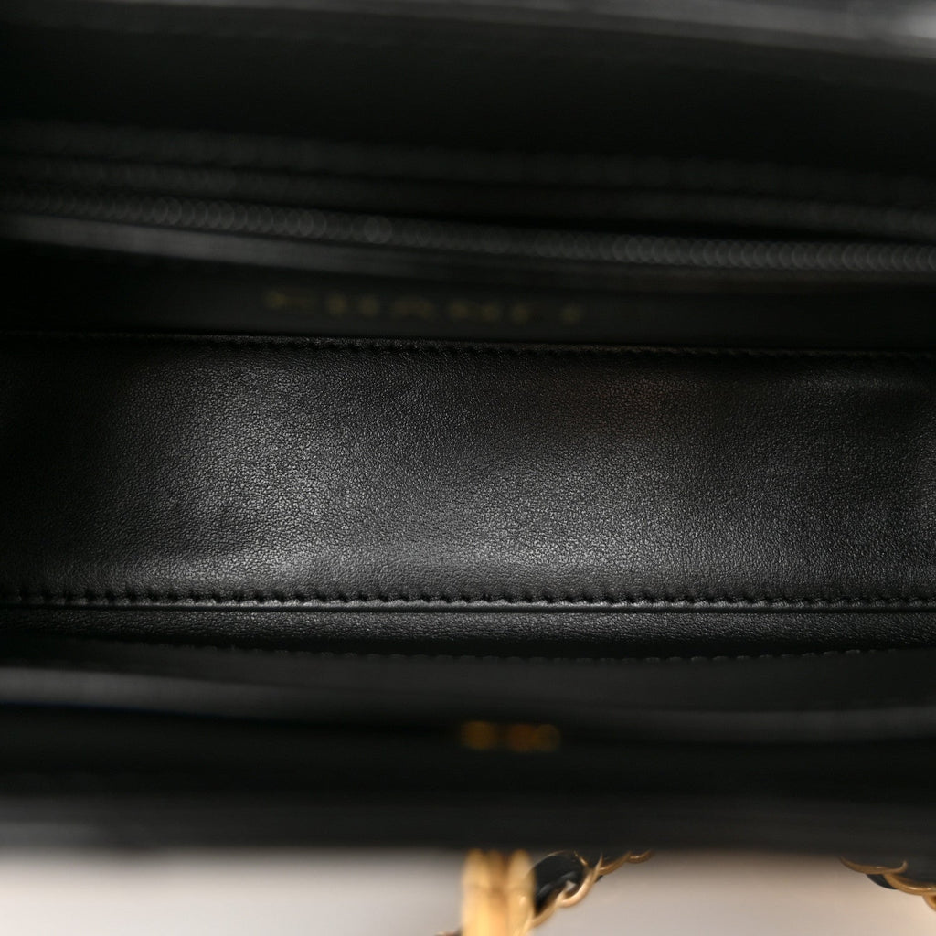 Chanel Shiny Aged Calfskin Quilted Nano Kelly Shopper Black