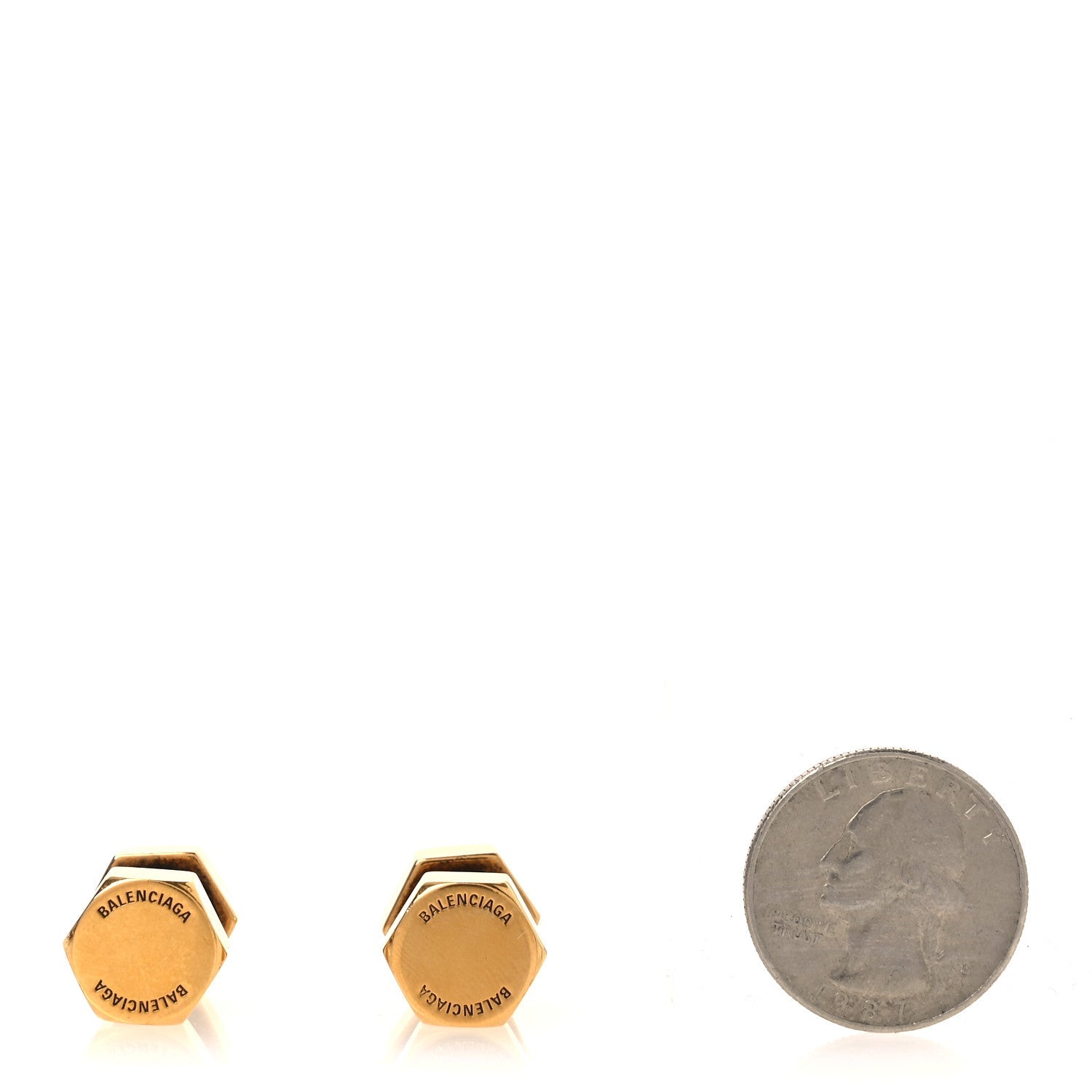 Balenciaga Metal Double Screw Garage Stud Earrings Antique Gold
