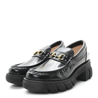 Gucci Magnum Calfskin Nappa Samoa Womens Horsebit Platform Chunky Lug Sole 40mm Loafers 41 Black