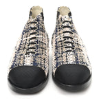 Chanel Tweed Calfskin Pearl Combat Short Boots 36 Beige Pink Black